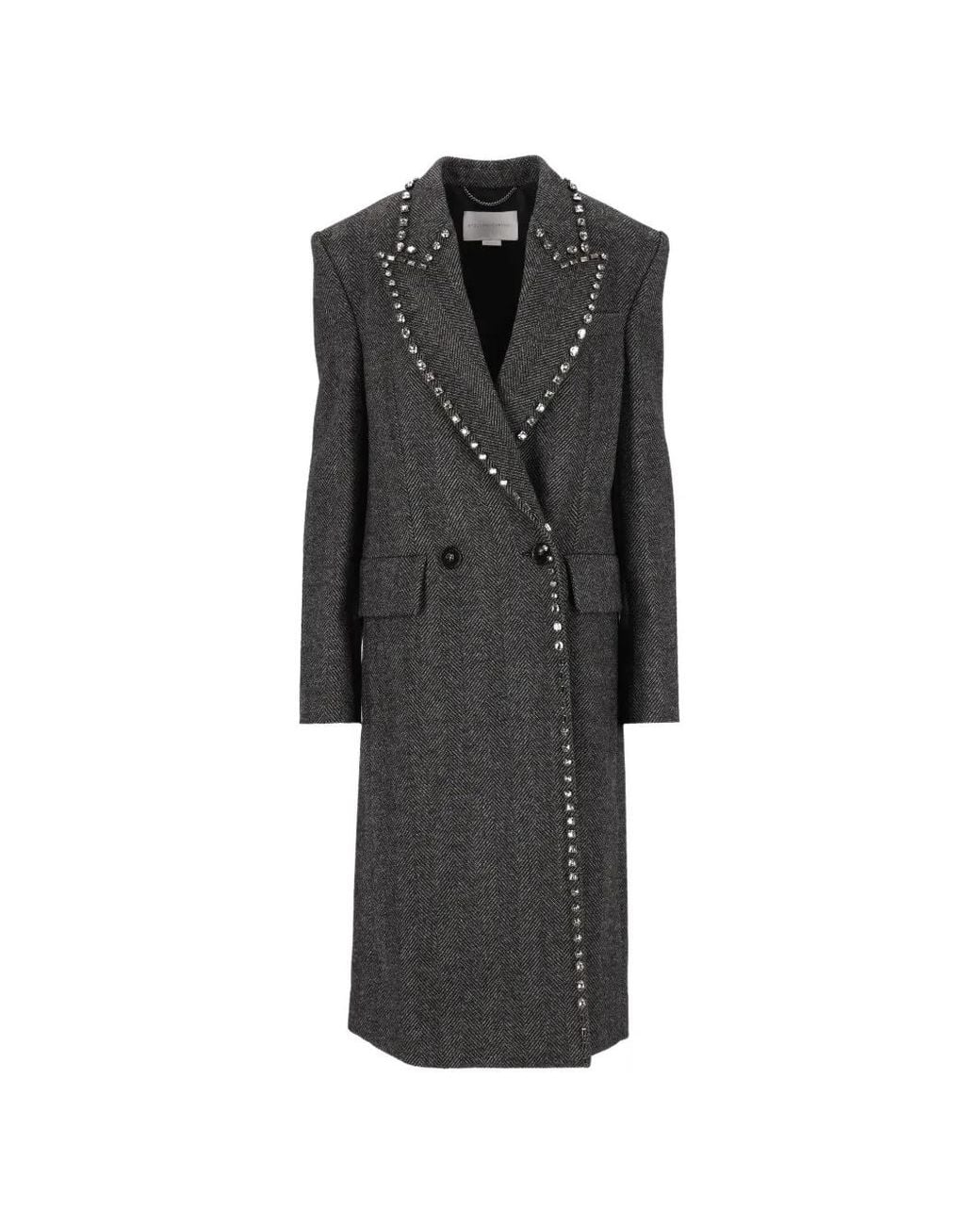 Stella McCartney Black Crystal-Embellished Herringbone Coat