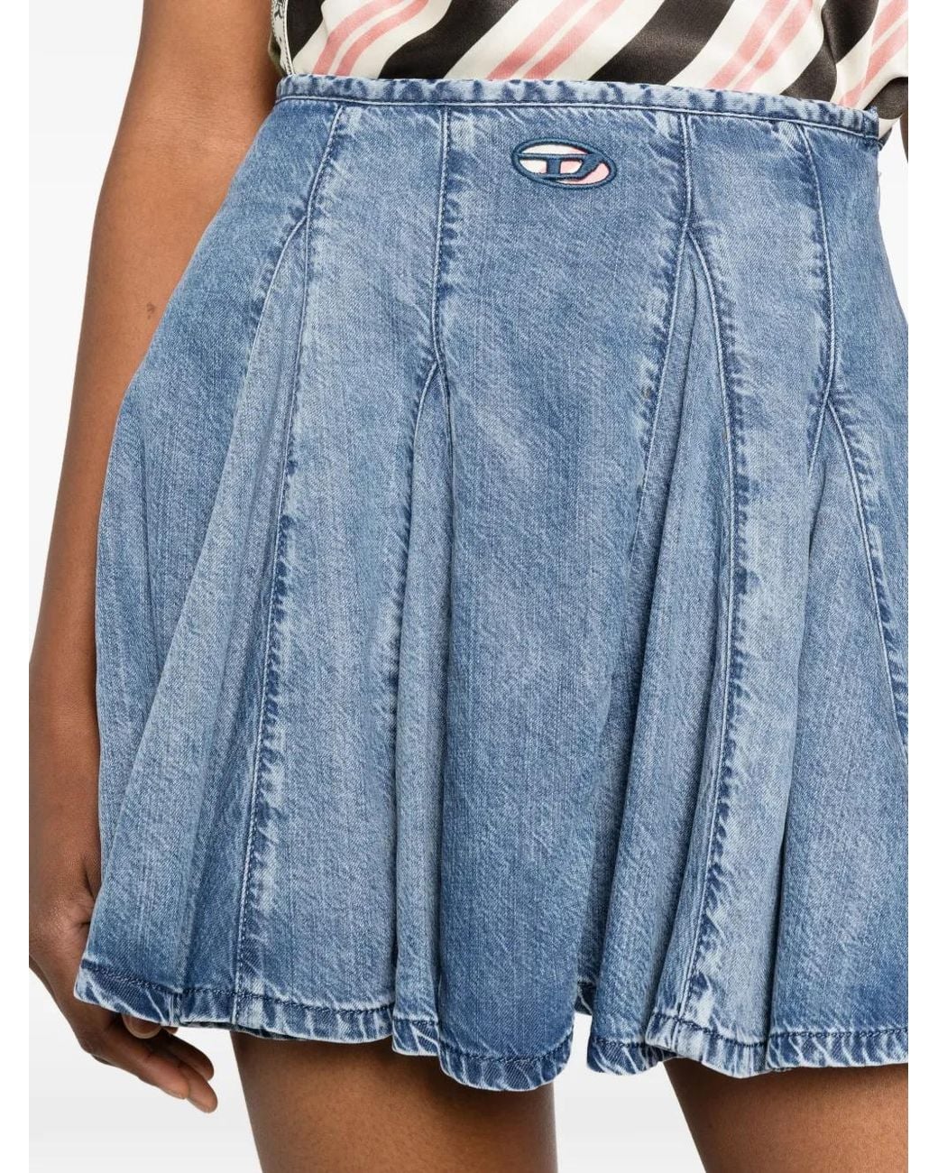 DIESEL Blue Logo-Patch Pleated Mini Skirt