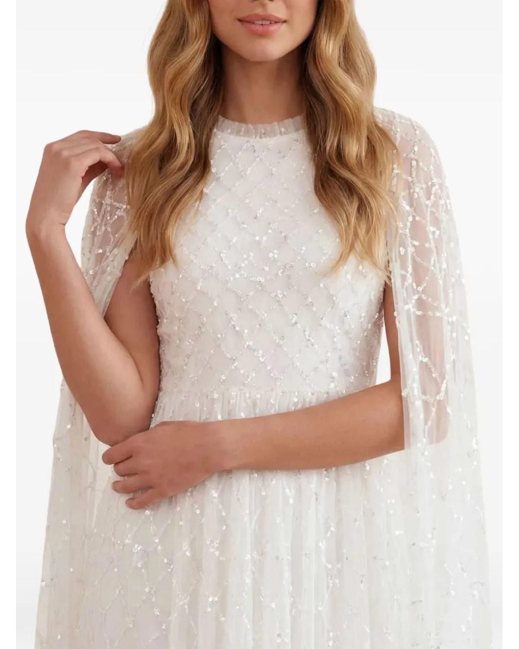 Needle & Thread Sequin-Embellished Cape-Style Maxi Dress in White | Lyst