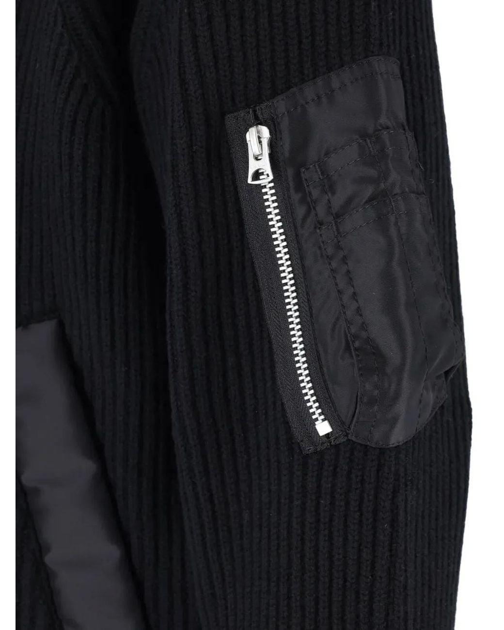 Sacai Black Ribbed-Knit Panelled Jacket for men