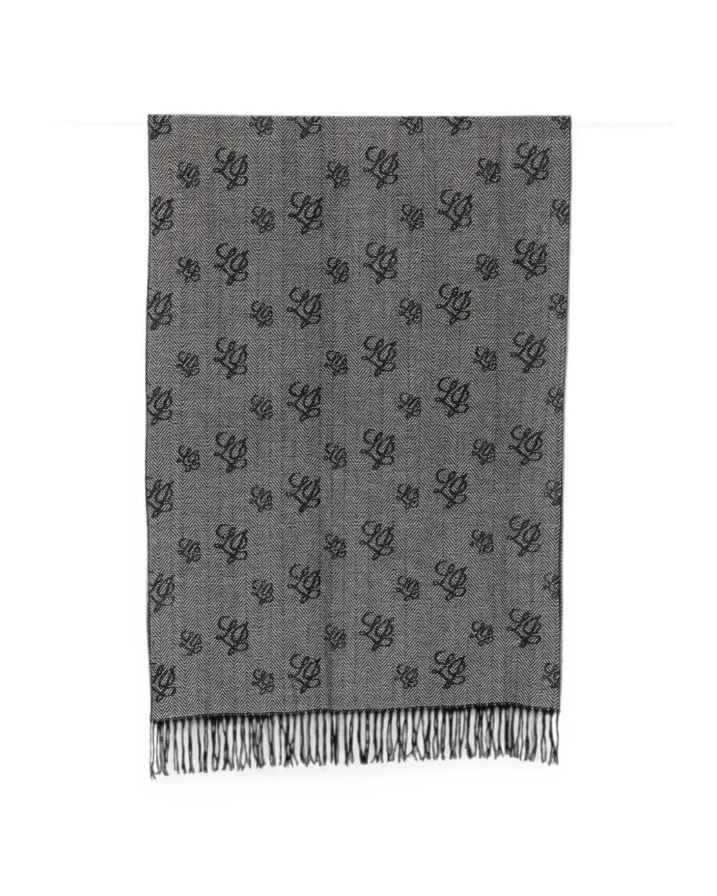 Liu Jo Gray Monogram-Pattern Herringbone-Weave Scarf