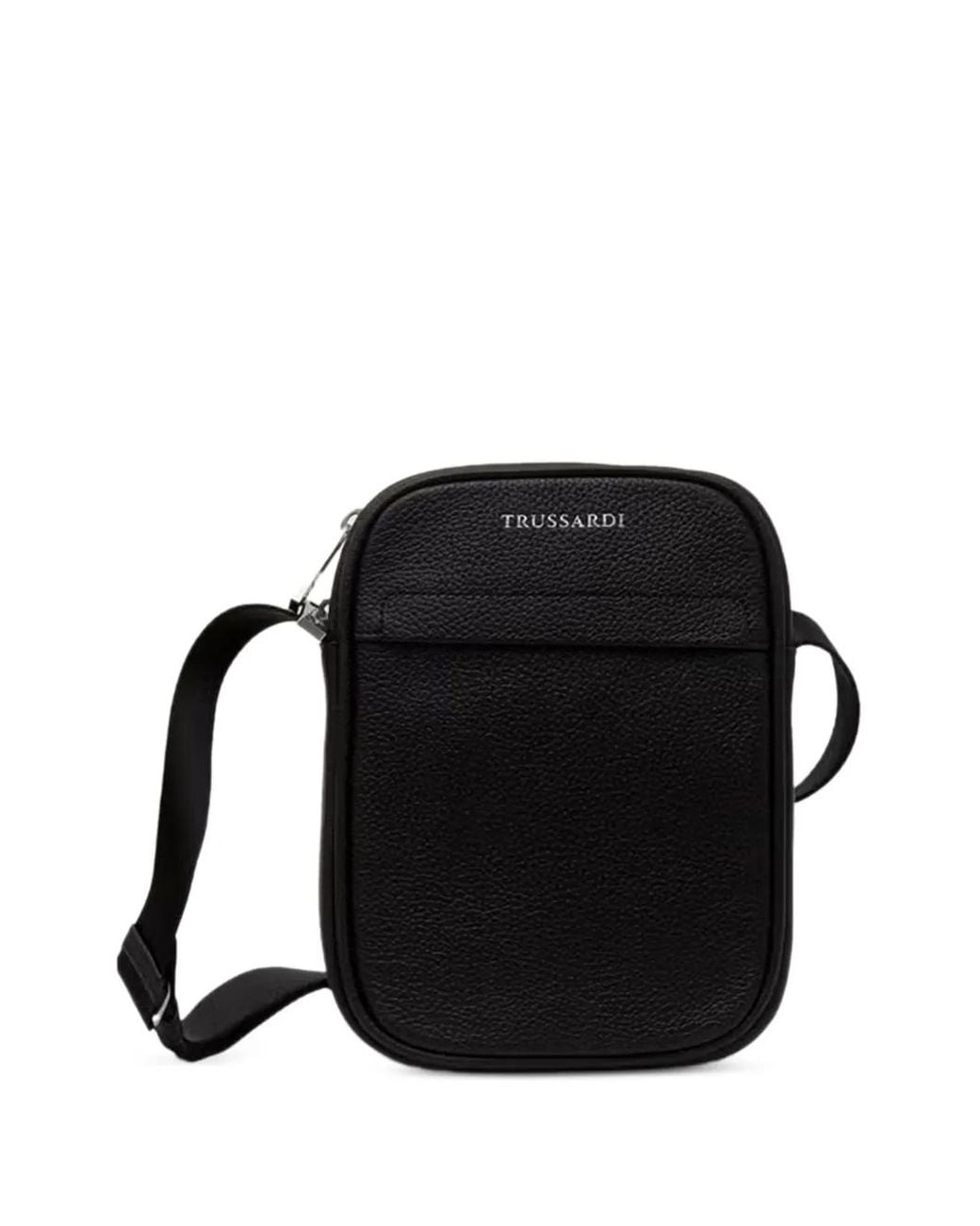 Trussardi Black Small Office Logo-Lettering Cross Body Bag for men