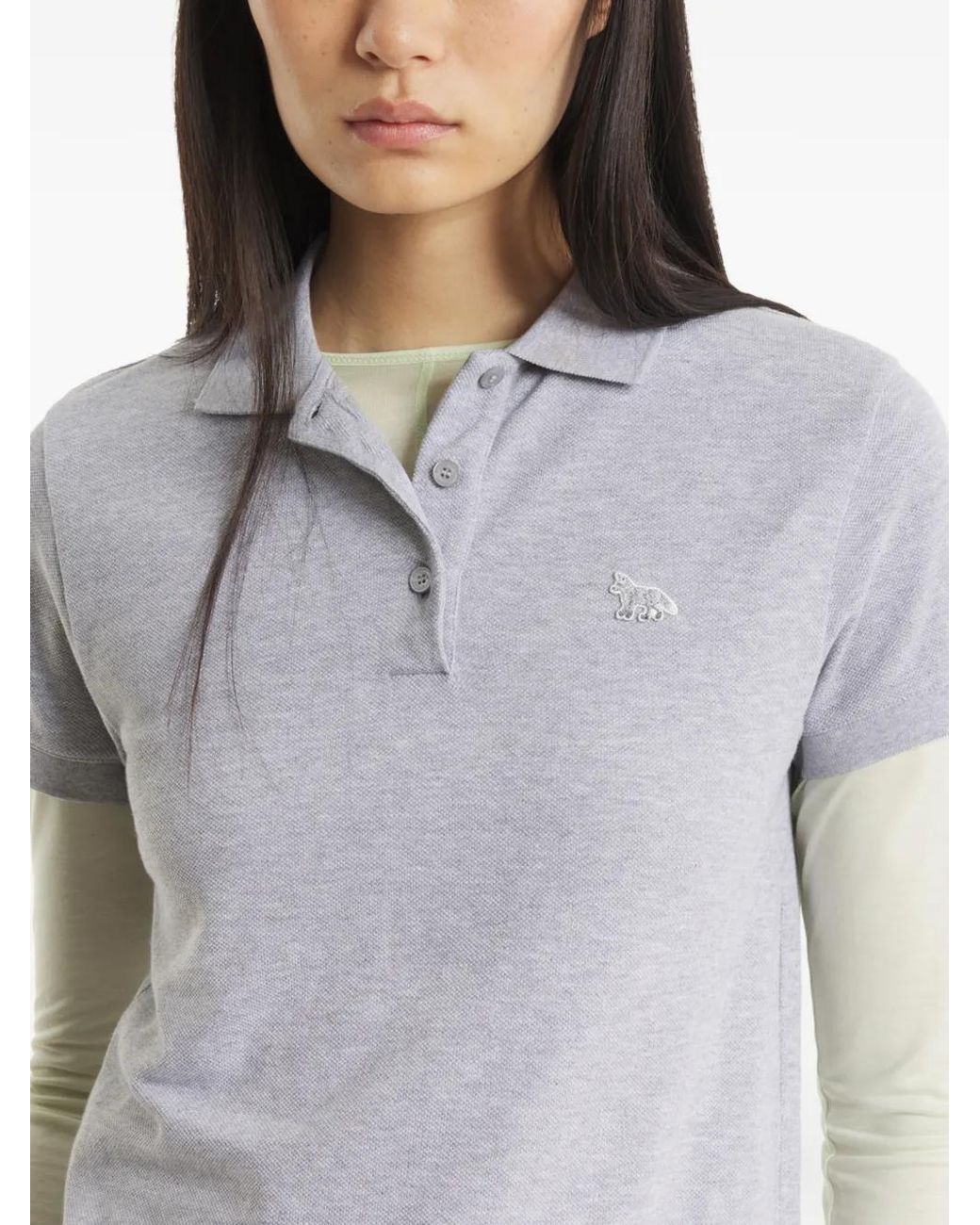 Maison Kitsuné Gray Embroidered Polo Shirt