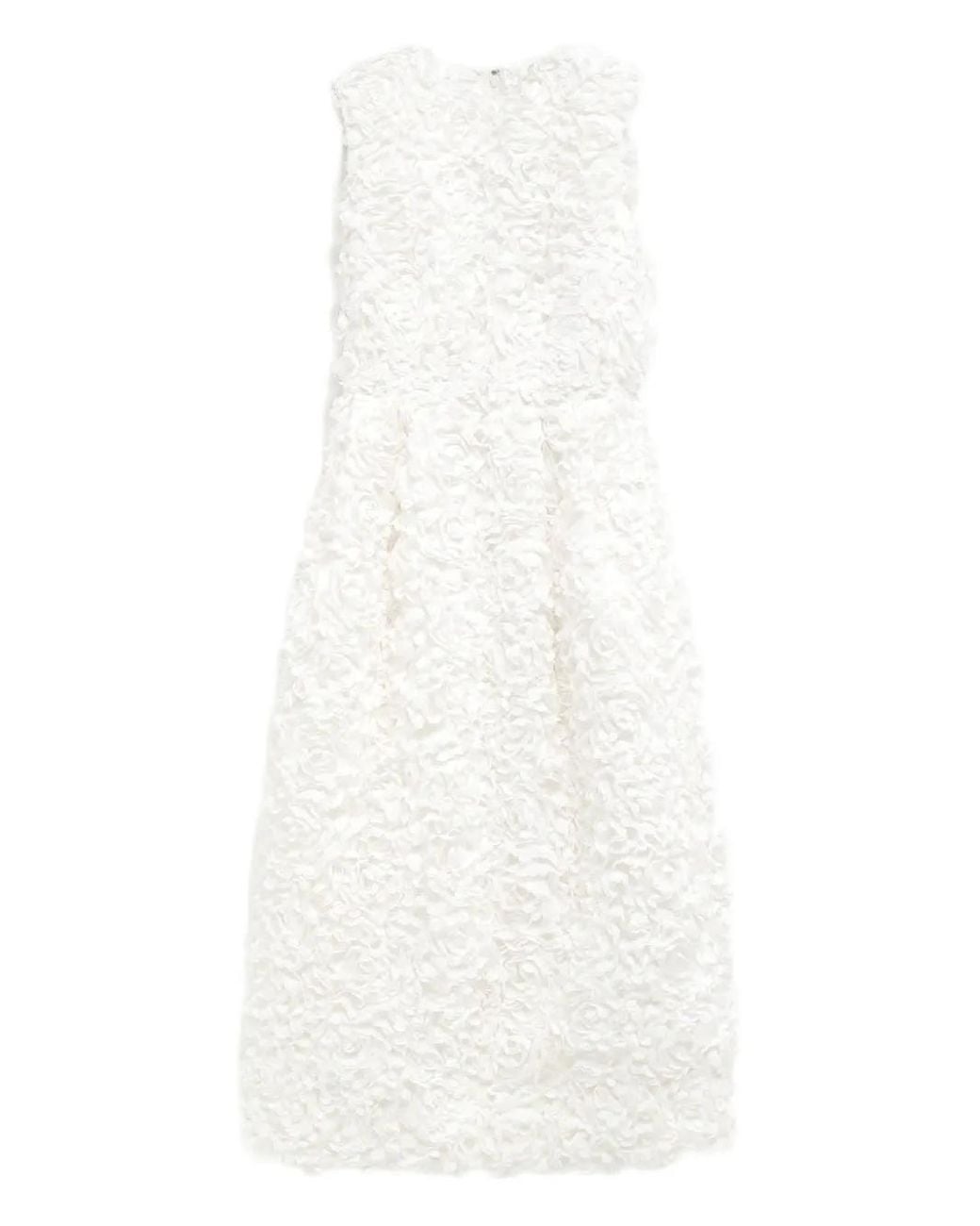 Comme des Garçons White Floral-Appliqué Midi Dress