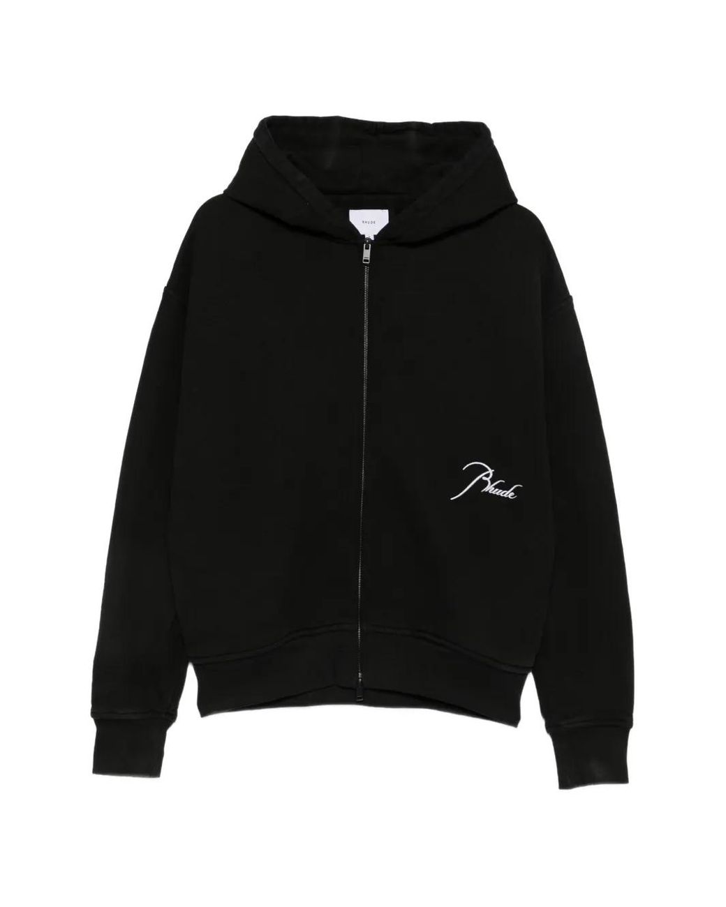 Rhude Black Logo-Embroidered Zip-Up Hoodie for men