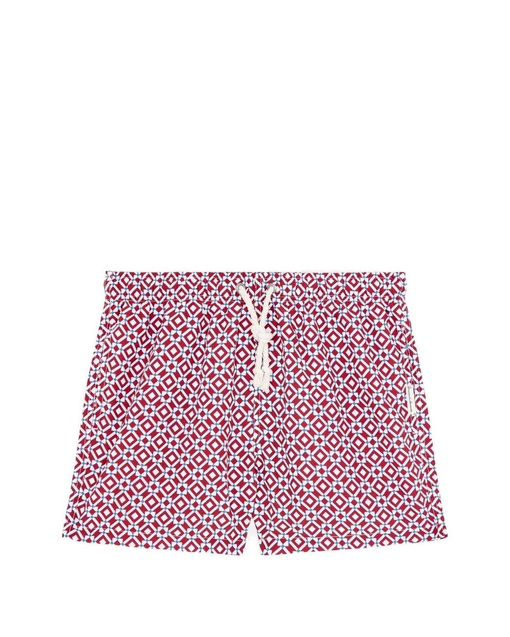 GASSA D'AMANTE Red Taormina Geometric-Print Swim Shorts for men