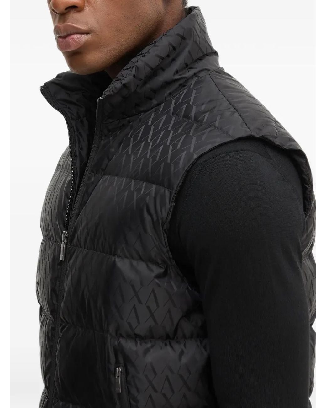 ARMANI EXCHANGE Black Logo-Print Quilted Gilet for men
