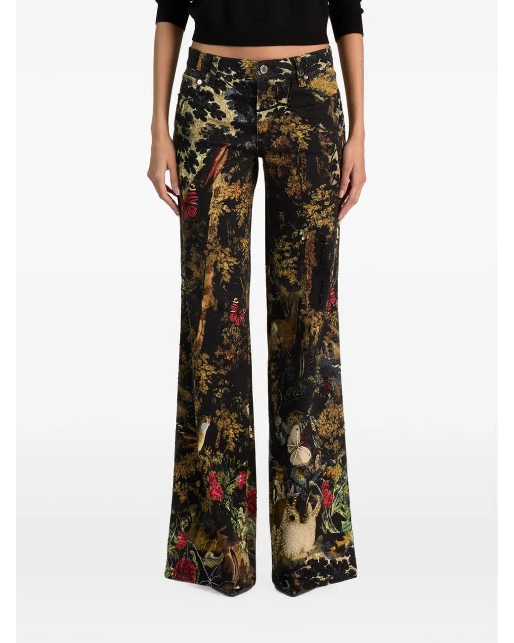 Alice + Olivia Black Roxie Embroidered Embellished Jeans