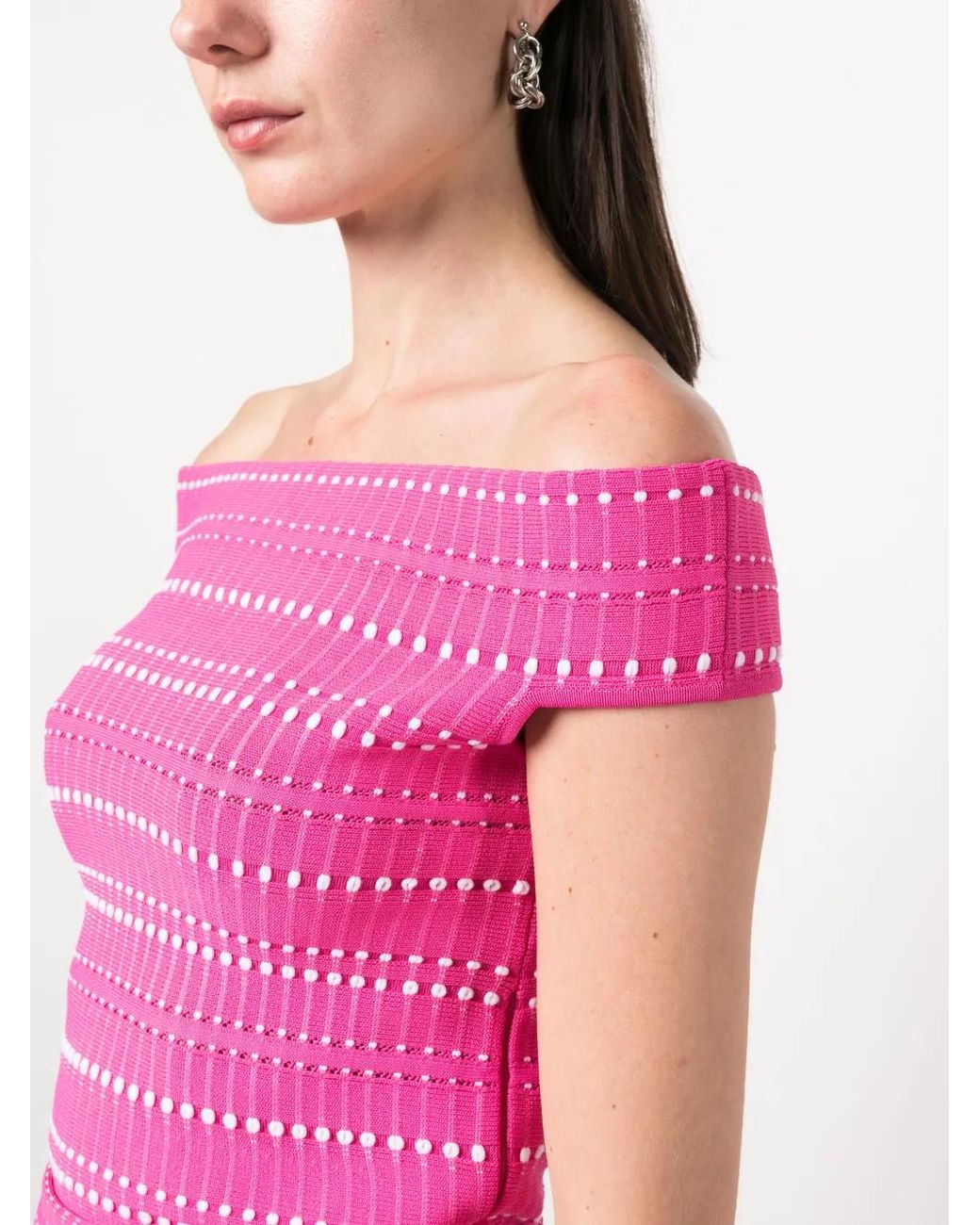 Alexander McQueen Pink Open-Knit Off-Shoulder Top