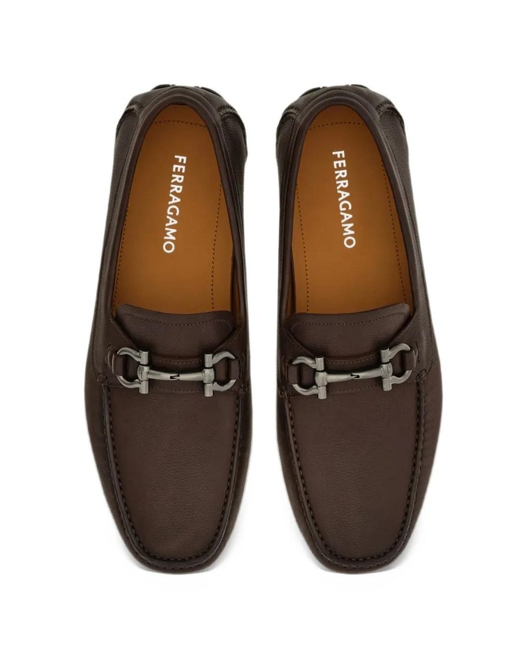 Ferragamo Brown Gancini Ornament Driver Loafers for men