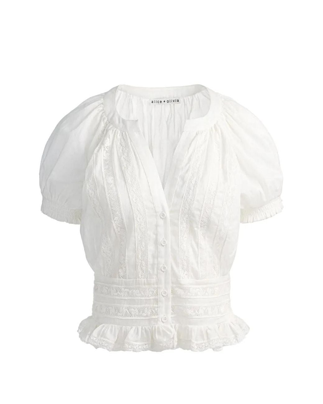 Alice + Olivia White Kathryn Lace-Details Blouse