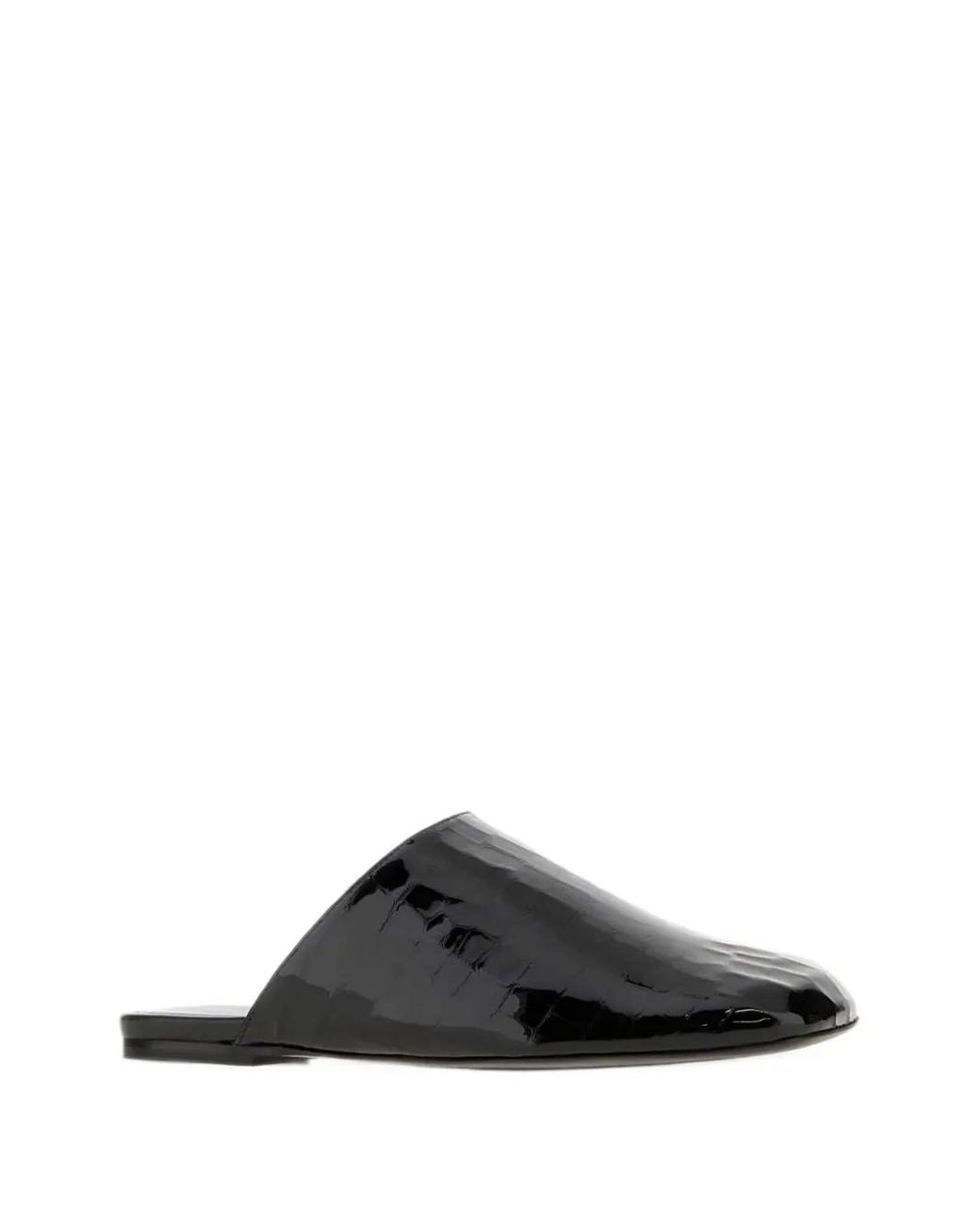 Stuart Weitzman Black Croc-Effect Patent-Leather Flat Mules