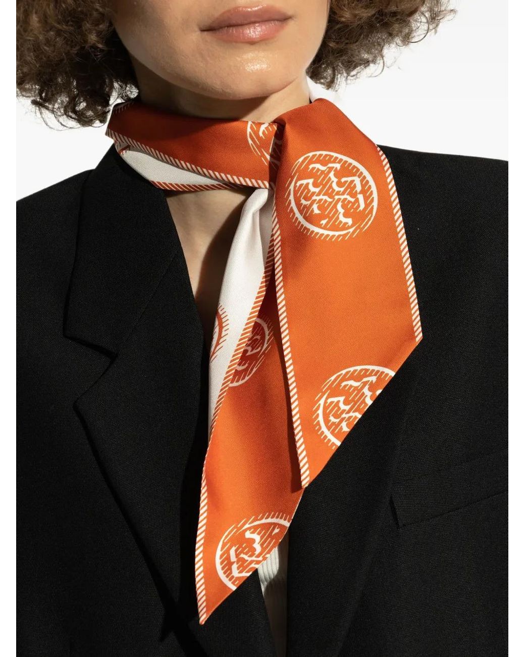 Tory Burch Orange Foulard En Soie Imprimé