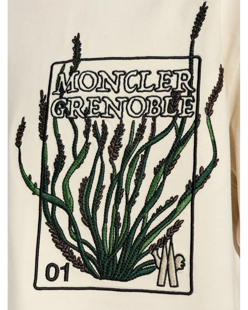 Moncler White Embroidered Botanical Motif Cotton T-Shirt for men