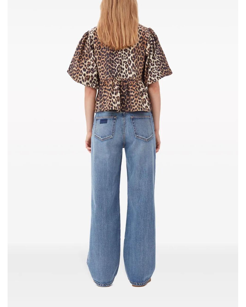 Ganni Brown Leopard-Print Organic-Cotton Blouse