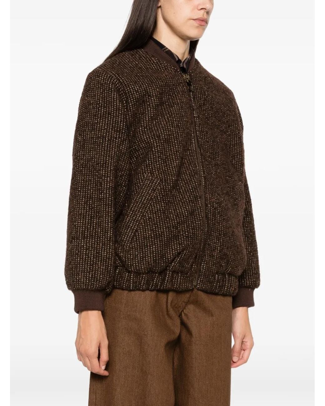 Sessun Brown Heavelyn Tweed-Effect Zip-Up Jacket