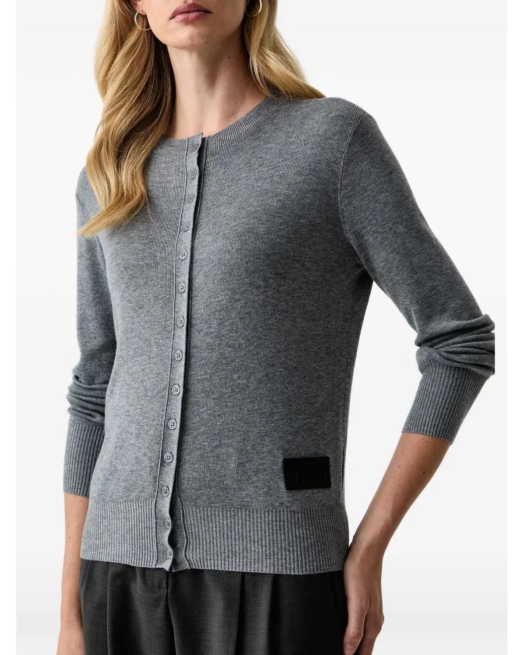 Silvian Heach Gray Logo-Patch Button-Up Cardigan