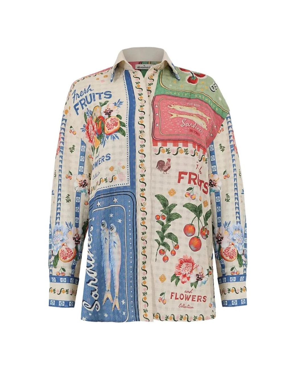 Agua Bendita White Anastasia Graphic-Print Button-Down Shirt