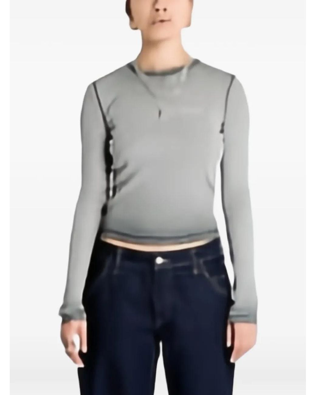 Guess Gray Rhinestone-Embellished Long-Sleeve Top