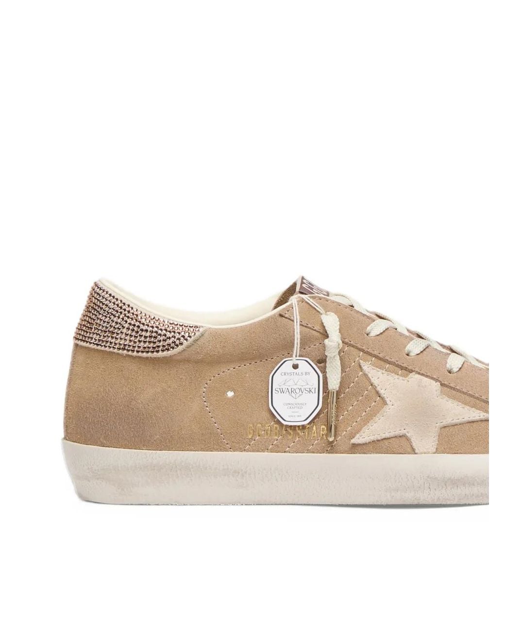 Golden Goose Deluxe Brand Natural Super-Star Suede-Upper Star-And-Heel With Crystals Sneakers