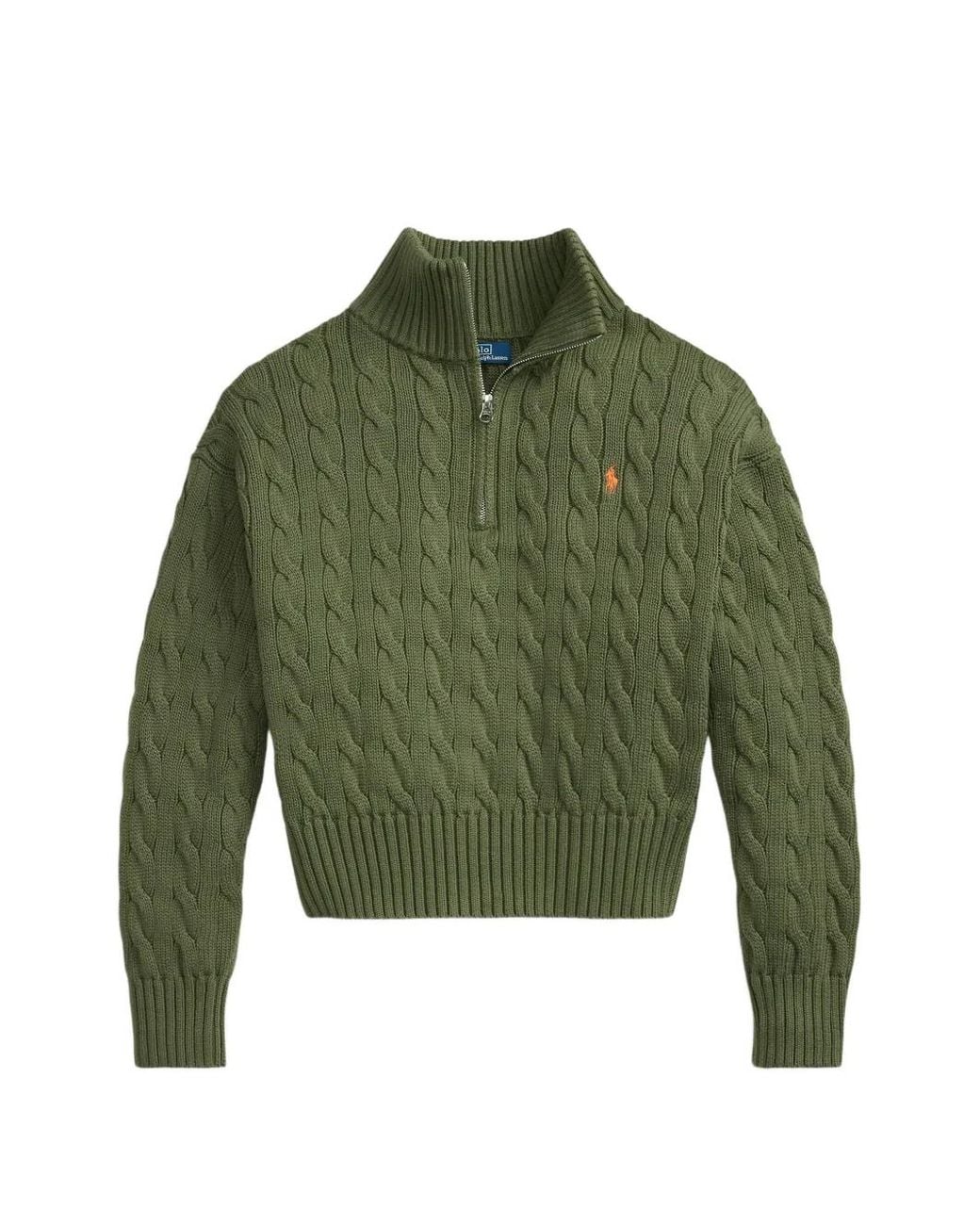 Polo Ralph Lauren Green Cable-Knit Quarter-Zip Sweater