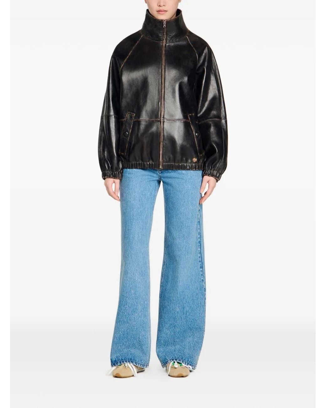 Sandro Black Distressed Leather Jacket