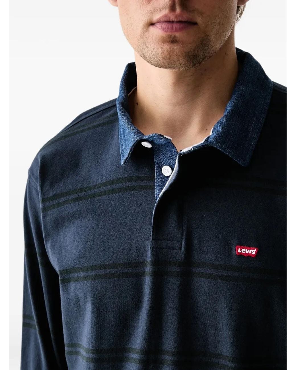 Levi's Blue Striped Long-Sleeve Polo Shirt for men