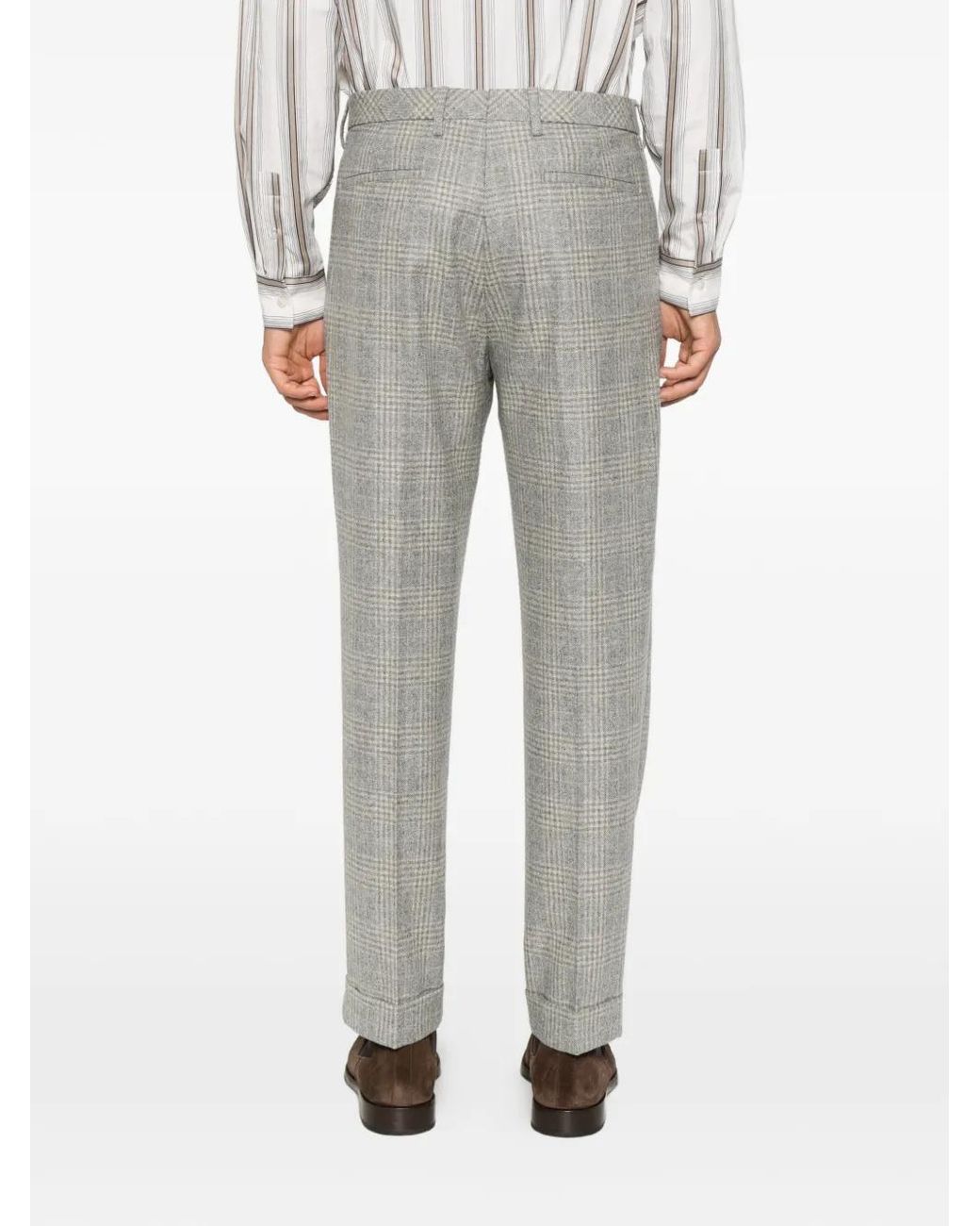 GTA Gray Dante Prince Of Wales Check Pleated Trousers for men