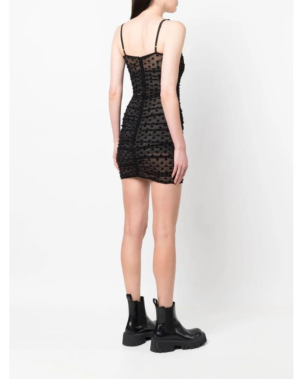 M I S B H V Black Monogram Ruched Minidress