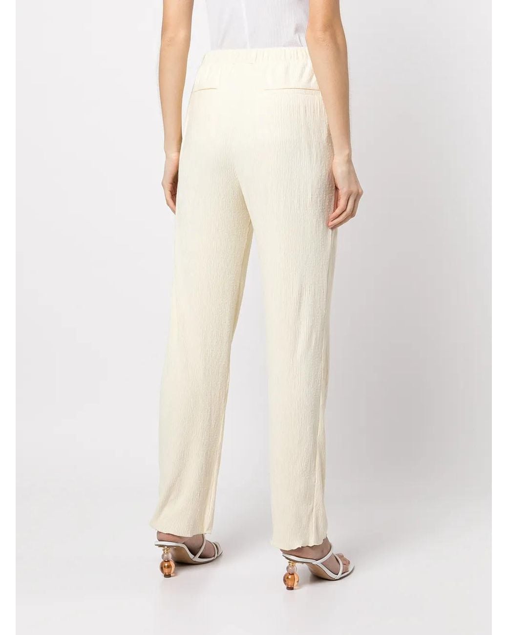 Jonathan Simkhai White Plissé Straight-Leg Trousers
