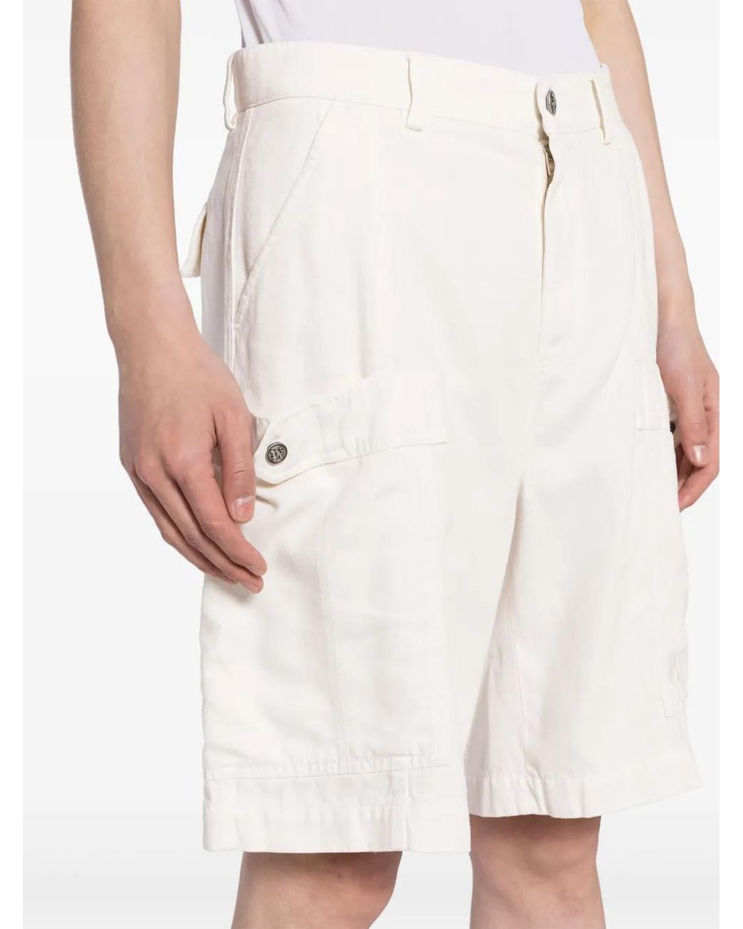 Palm Angels White Lyocell-Cotton Blend Cargo Shorts for men