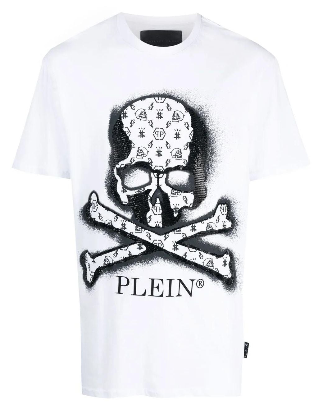 Philipp Plein White Skull-Print Rhinestone T-Shirt for men