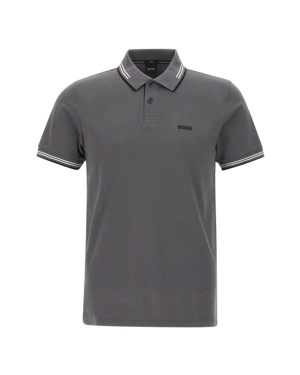 Boss Gray Slim-Fit Polo Shirt With Contrast-Stripe Details for men