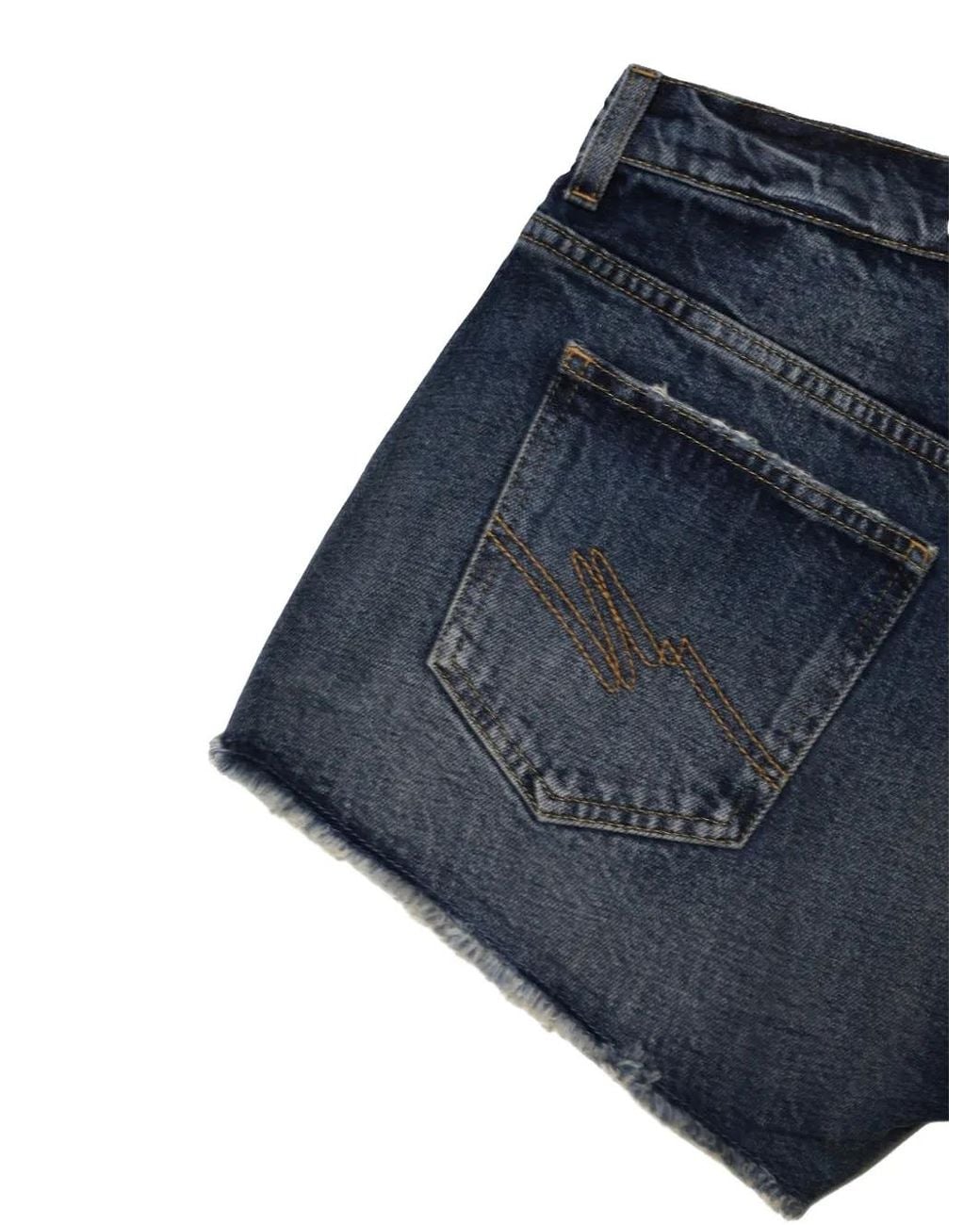 Martine Rose Blue Frayed Denim Shorts for men