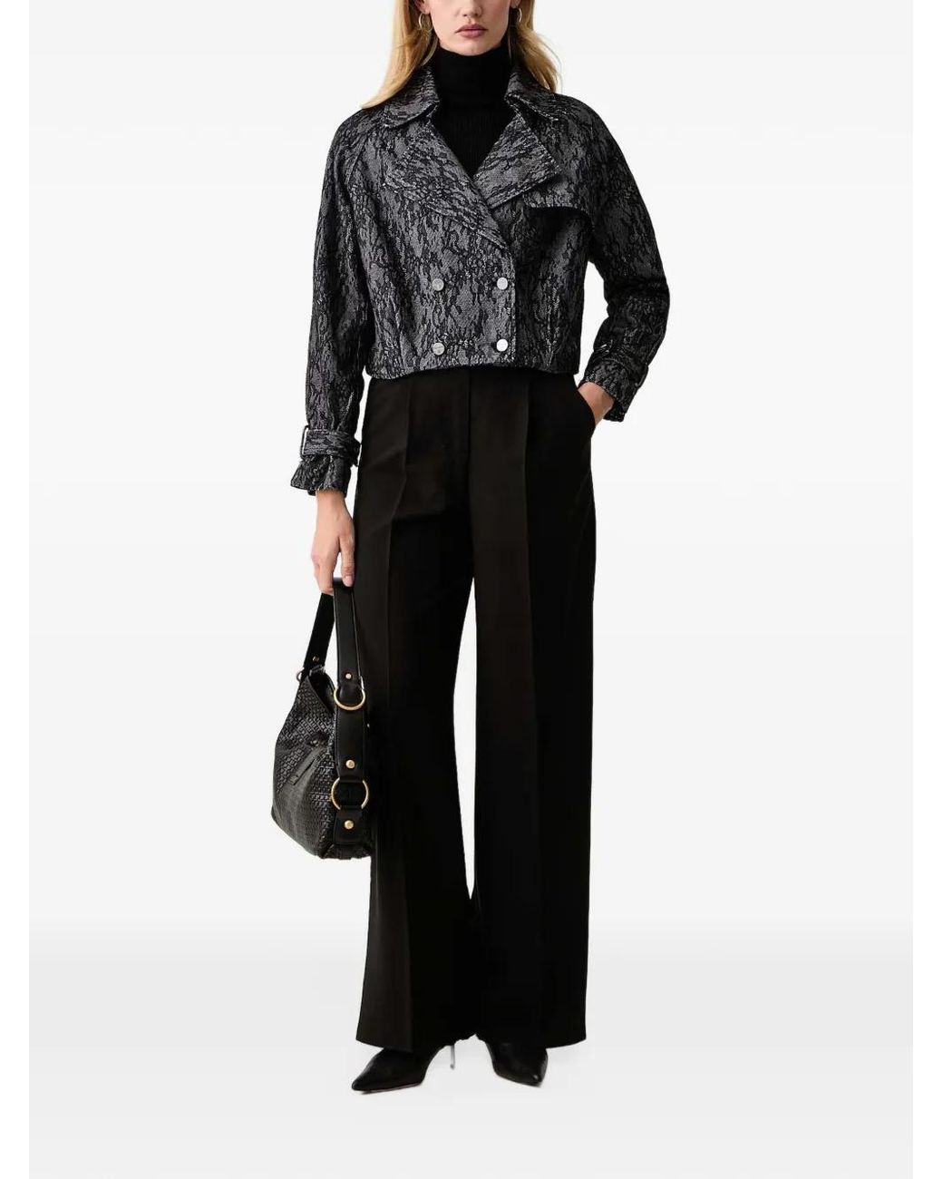 Fracomina Black Lace-Pattern Cropped Jacket