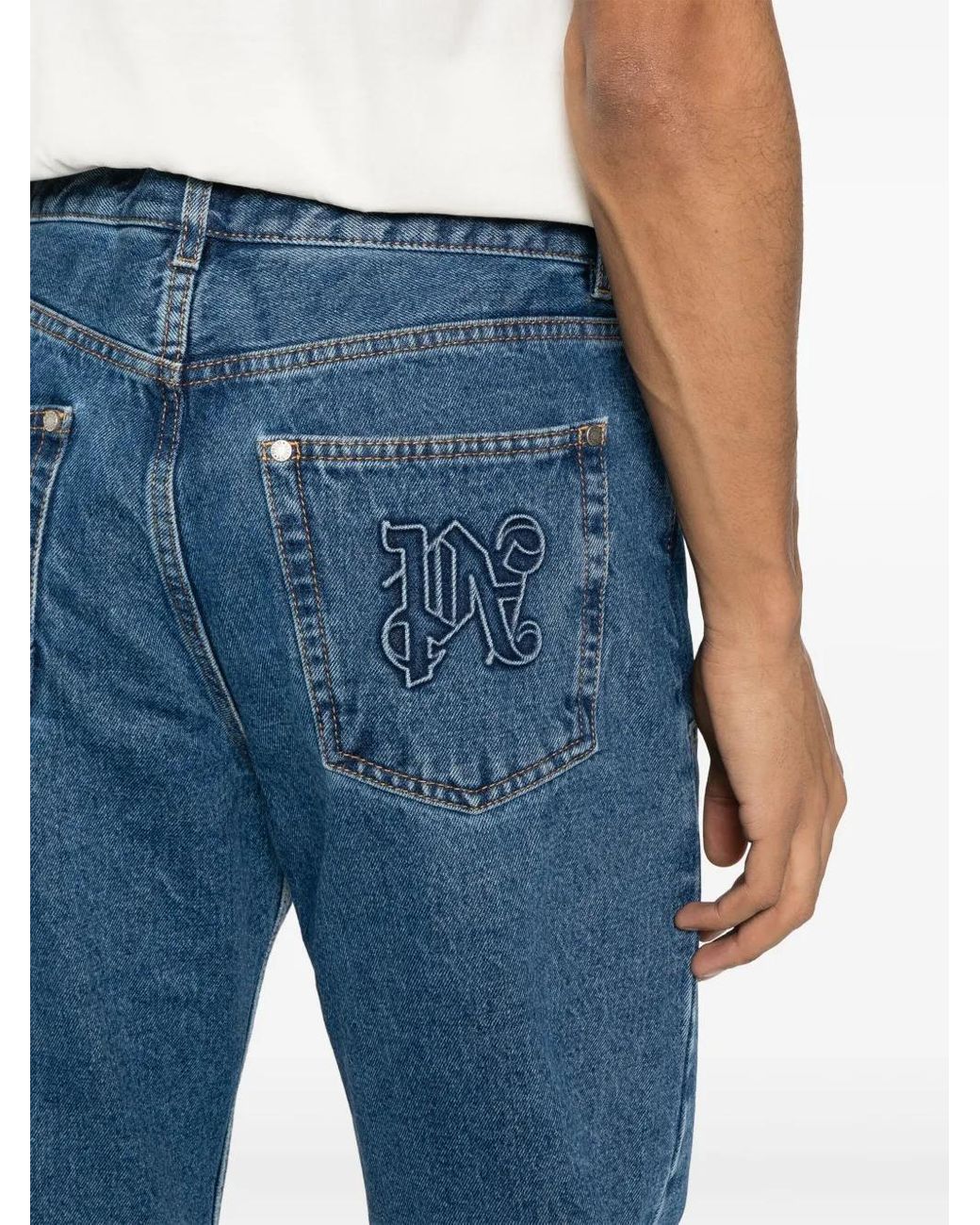 Palm Angels Blue Mid Washed Cotton Jeans for men