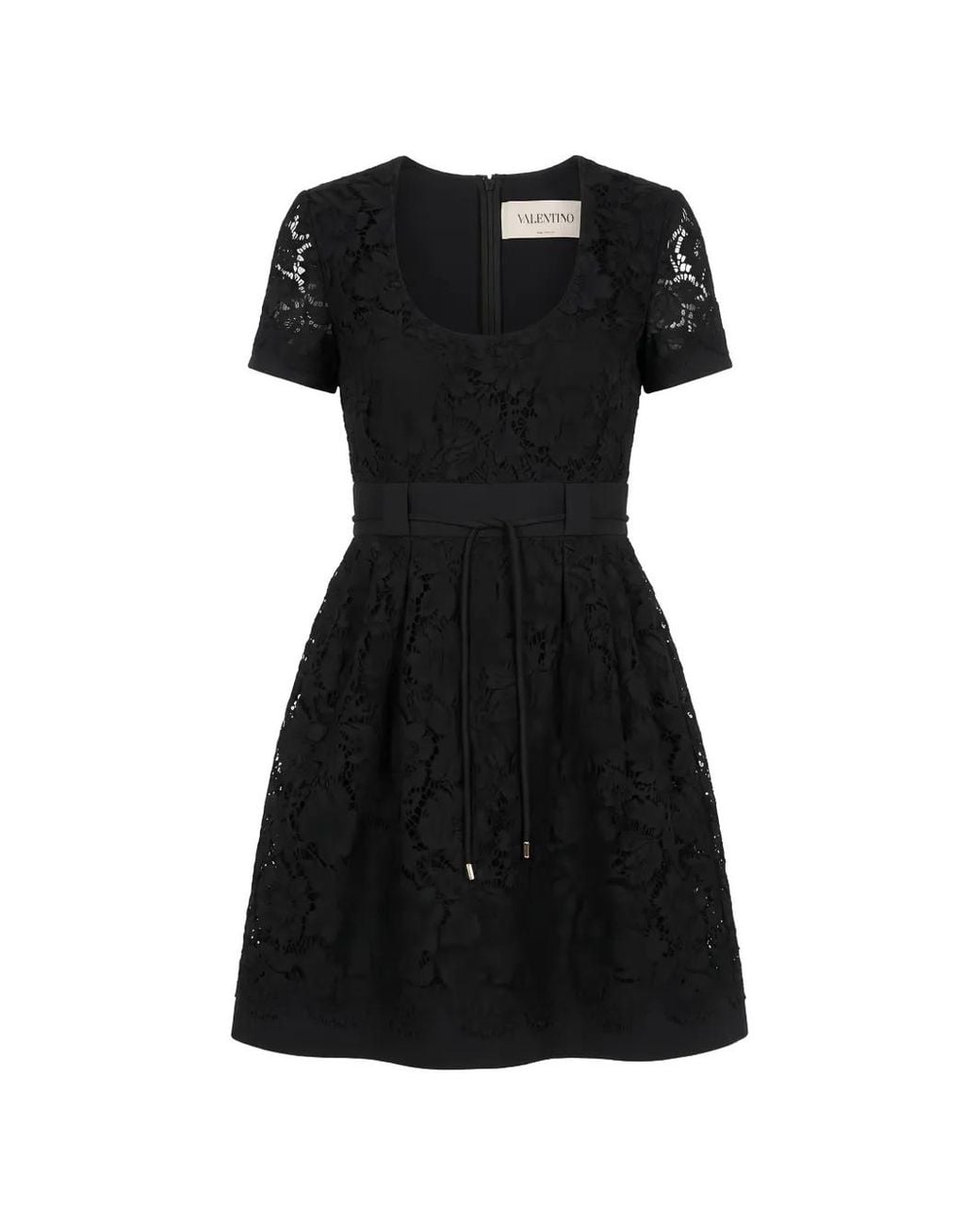 Valentino Garavani Black Robe Ceinturée À Superposition En Dentelle