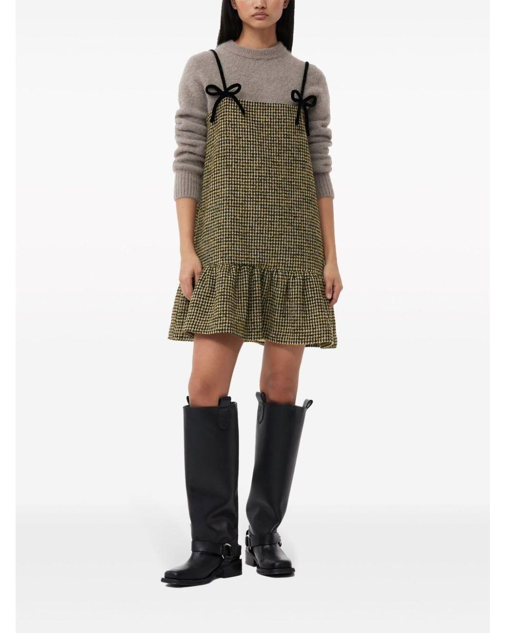knee length dresses for ladies Pewter Brushed Wool Stripe Circle Collar Mini Dress
