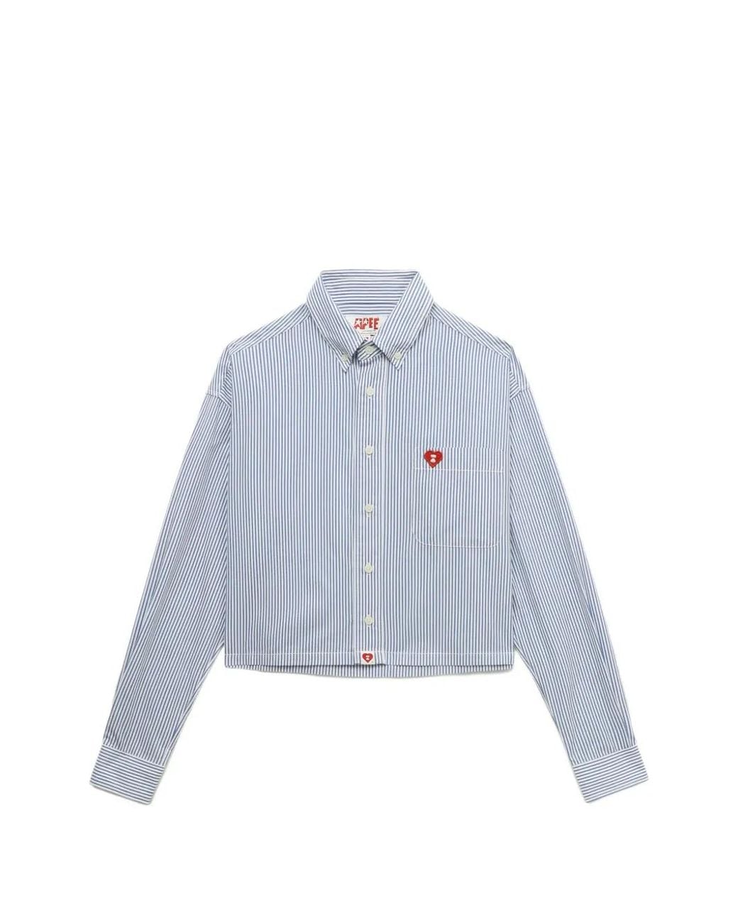 AAPE BY A BATHING AP Blue Heart-Patch Striped Shirt