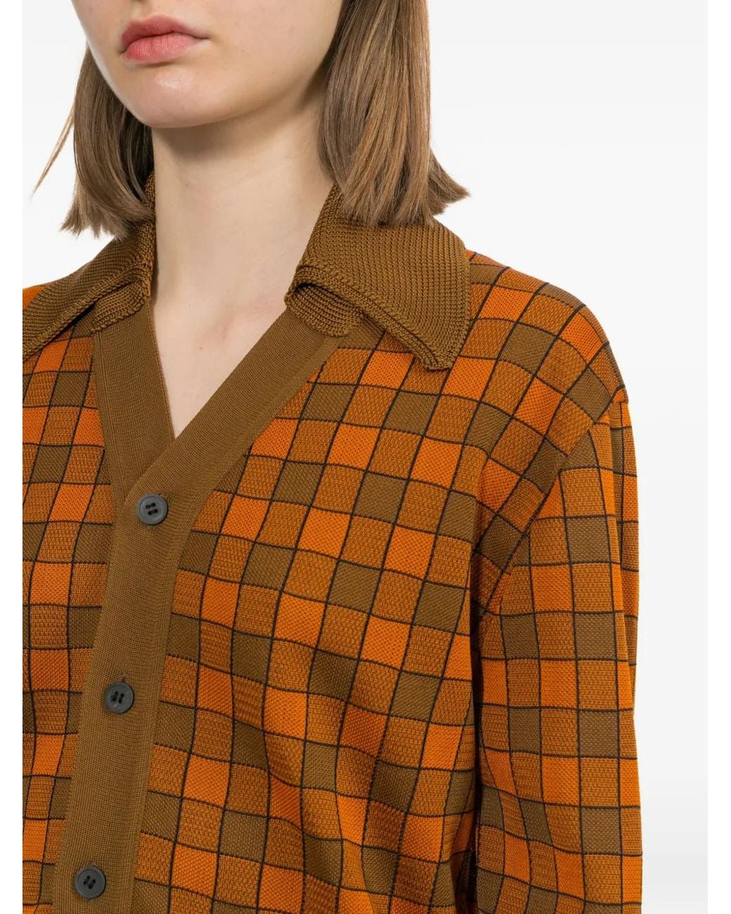 Toga Brown Checked V-Neck Cardigan