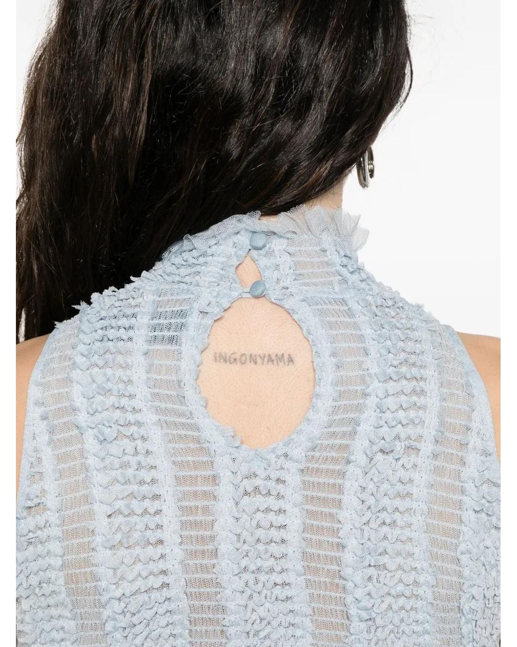 Roberta Einer Blue Ruffled High-Neck Top