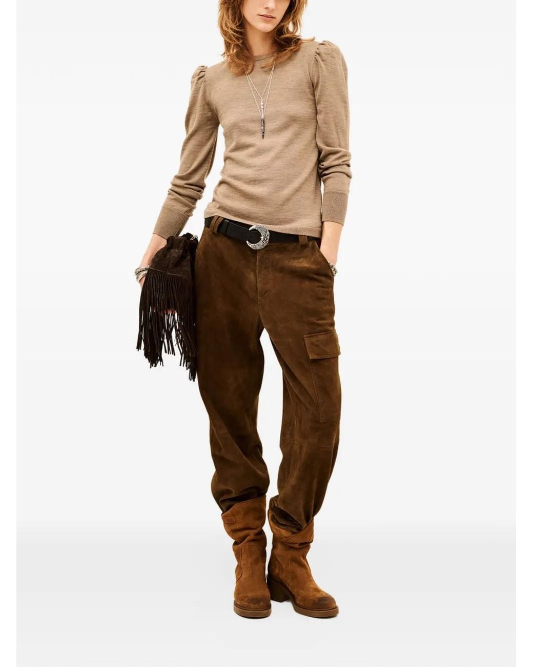 Ba&sh Natural Britanie Puff-Sleeve Sweater