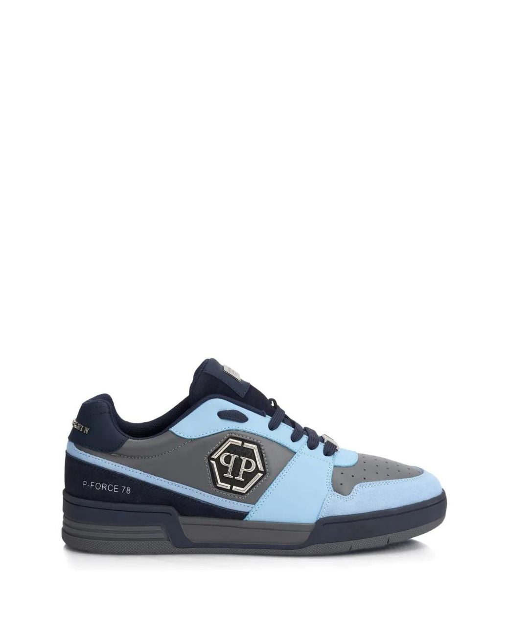 Philipp Plein Blue P-Force 78 Logo-Plaque Leather Sneakers