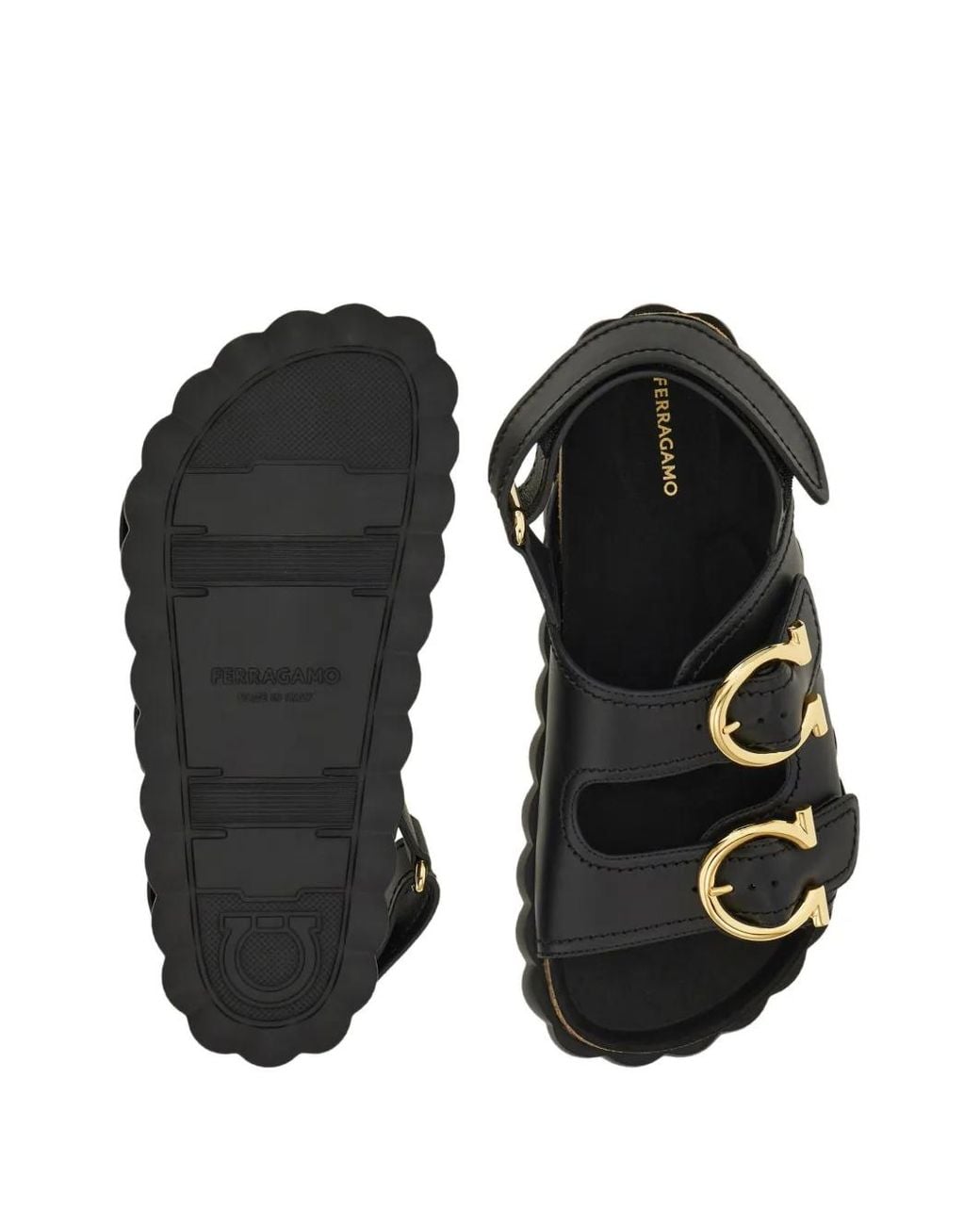 Ferragamo Black Buckled Leather Sandals