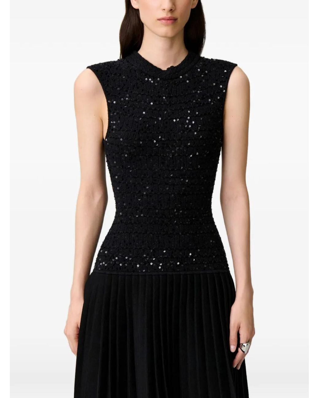 Claudie Pierlot Black Sequin-Embellished Pleated Knitted Dress