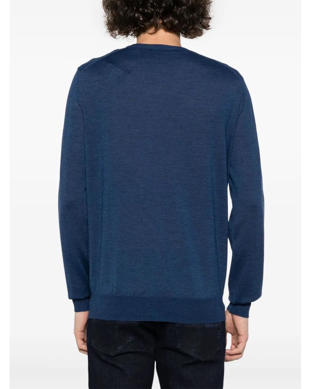Corneliani Blue Crew-Neck Virgin Wool Jumper for men