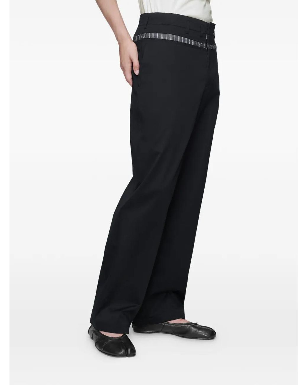 Maison Margiela Black Waxed Cotton Wide-Leg Trousers for men
