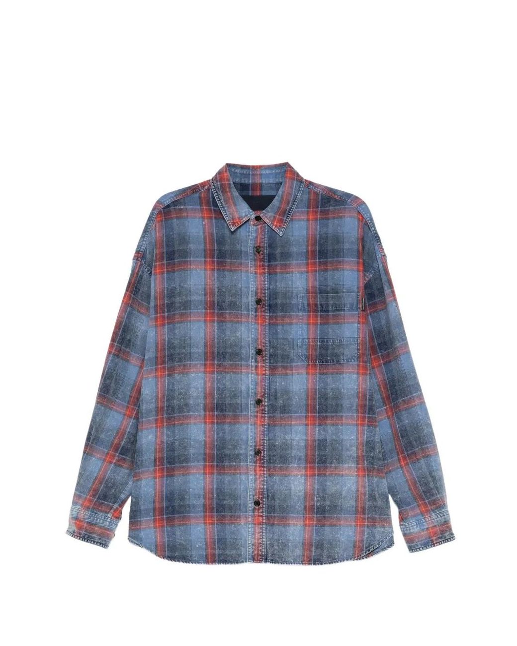 Juun.J Blue Check-Pattern Bleached-Effect Shirt for men