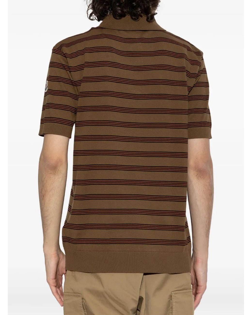 Moncler Brown Striped Polo Shirt for men