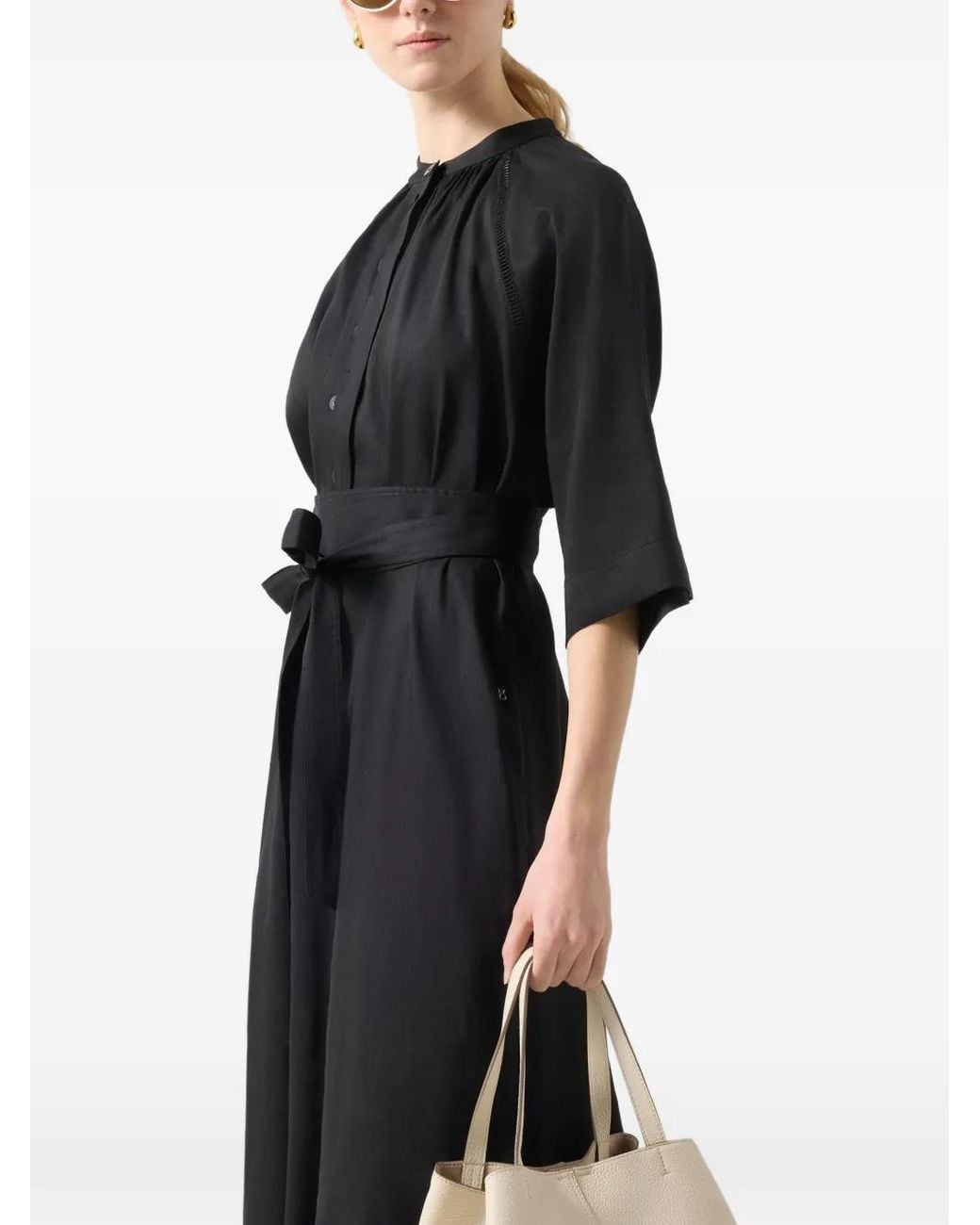 Bogner Black Catelyn Embroidered Raglan-Sleeve Midi Dress